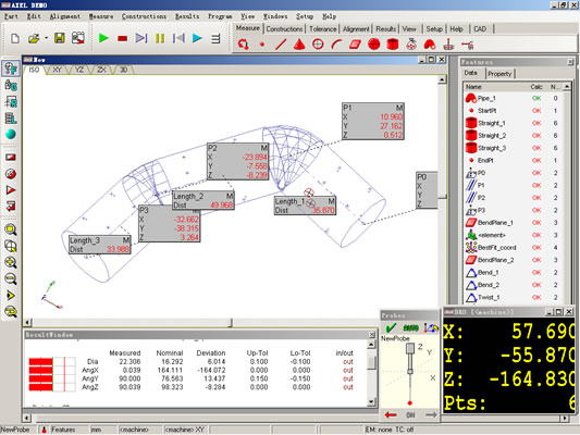 测管操作简单、易用，可以直接形成弯管CAD模型并同弯管机进行通讯。